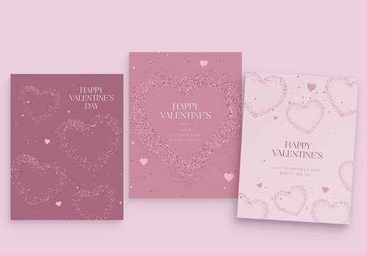 Valentines Day Flyer Poster Template in Pink Rose Gold Hues with Sparkling Valentine's Day Love Heart Vector