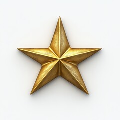 Obraz premium polished golden five-point star with faceted beveled surfaces and soft shadow on a clean white background, evoking prestige and celebration