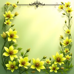 Obraz premium Elegant Yellow Lily Botanical Frame With Ornate Black Filigree Border