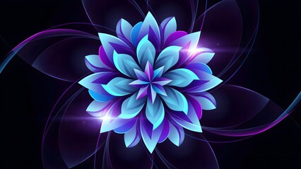 Radiant Luminous Floral Mandala with Neon Accents
A glowing blue and purple lotus flower shines brilliantly against a dark background, featuring translucent swirling petals and sparkling lens flares.