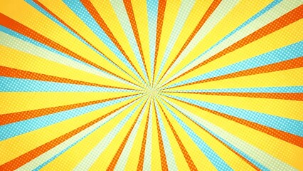 Retro Comic Book Sunburst Background Yellow and Blue