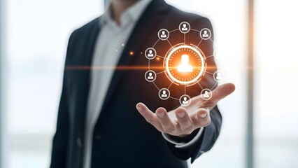 Businessman interacting with a futuristic digital interface