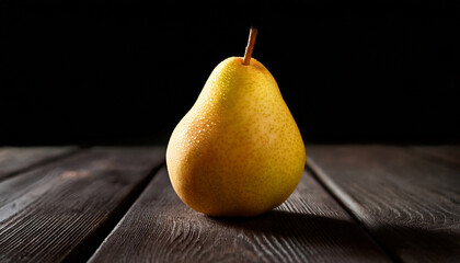 Ripe Yellow Pear On Dark Wooden Surface Black Background