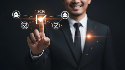 Businessman interacting with digital interface icons