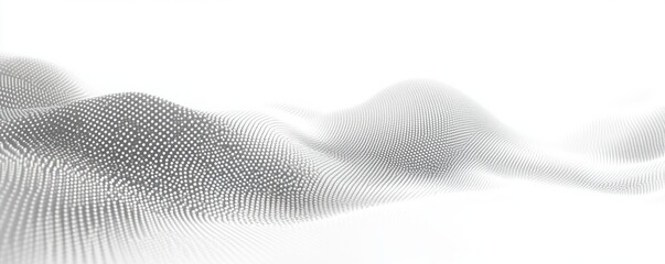 monochrome field of tiny dots forming soft undulating waves and mesh-like abstract landscape, calm minimalist futuristic motion