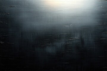 Dark textured metallic surface with vertical and horizontal brush strokes and a distant pale light creating a somber, mysterious atmosphere