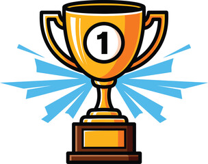 Shiny gold first place winners trophy cup with number one a vector illustration of a champions award.