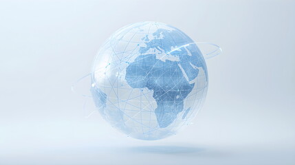 Minimalist frosted glass earth globe with digital network connections