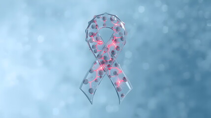 Transparent glass awareness ribbon with red virus cells inside