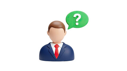 3D Businessman Icon with Question Mark Speech Bubble