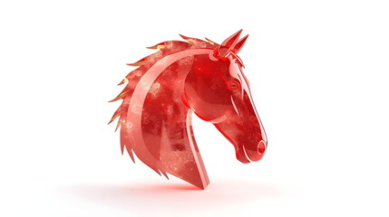 Red crystal glass horse head sculpture with glowing sparkles