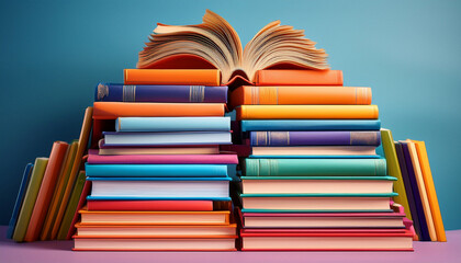 Stacked Colorful Books In A Whimsical Illustration
