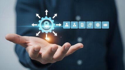 Businessman interacting with digital interface and data exchange