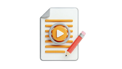 3D Icon: Video Content Creation with Play Button and Pencil