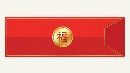 Red envelope with gold chinese character for good fortune on white background for chinese new year celebration