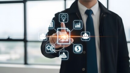 Businessman interacting with digital interface icons