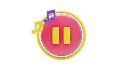 3D Pause Button with Music Notes