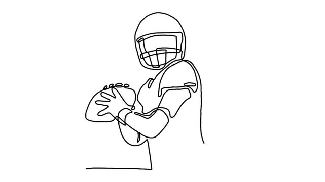 Continuous line animation of American football player holding a ball