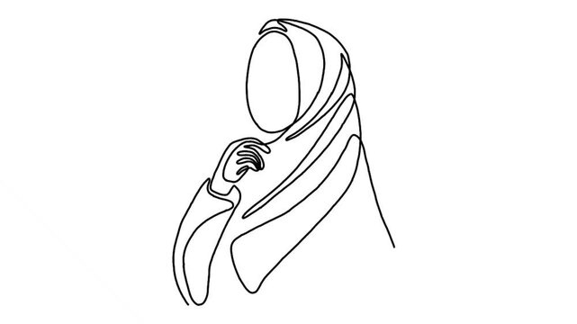 continuous line animation of hijab muslim woman