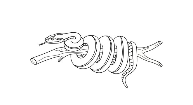Creative illustration of a snake intertwined with multiple rings around a branch in a minimalistic