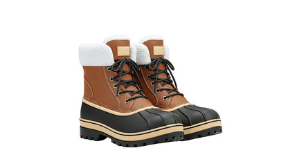 Brown winter boots with white fur lining and black rubber soles