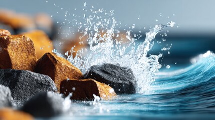 Charcoal seascape of waves crashing into rocks