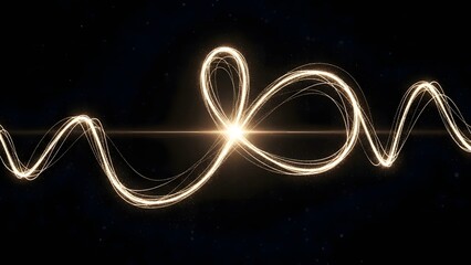 Abstract sparkling golden light path forming an elegant infinity loop on dark background