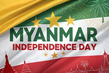 Myanmar Independence Day Editorial Banner with Flag Colors
