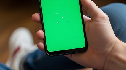 Person Holding Modern Smartphone with Green Screen Display Mockup for App Content