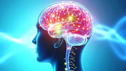 A video showcasing a human brain with a colorful neural network in motion