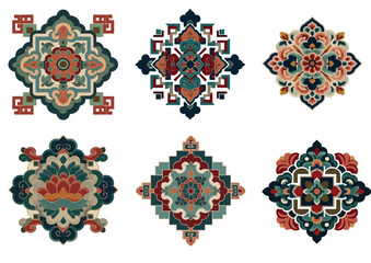 Set of traditional East Asian geometric floral ornaments