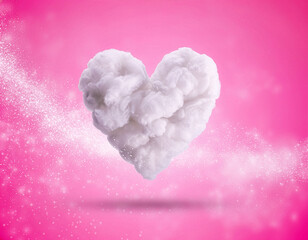 ふわふわと浮かぶ白いハートとピンクの背景