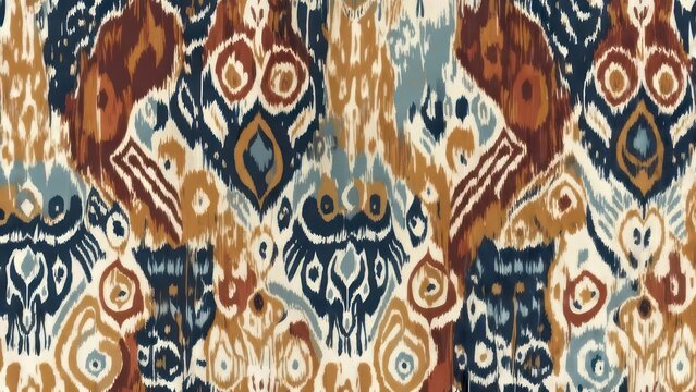 Abstract textile design, repeating pattern with blurred ikat style in earth tones