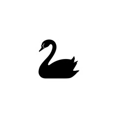 Black swan silhouette bird animal icon illustration on white background 