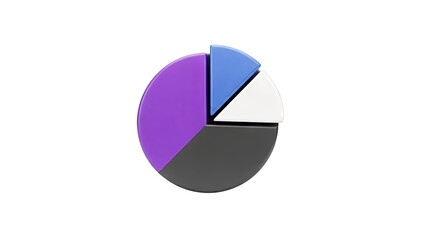 Fototapeta premium 3D Pie Chart with Four Sections in Purple, Blue, White, and Gray