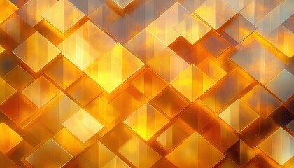 glowing golden geometric pattern of overlapping translucent cubes and diamond tiles with warm light reflections, a luminous futuristic and luxurious abstract composition