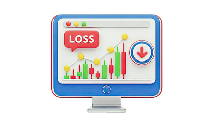 3D Computer Screen Showing Financial Loss and Downward Trend