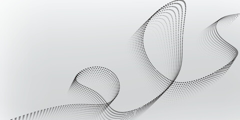 Abstract halftone background with wavy surface made of black dots on a modern background.