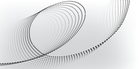 Abstract halftone background with wavy surface made of black dots on a modern background.