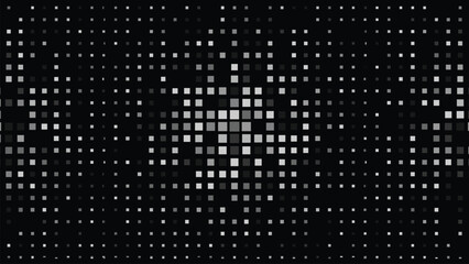 Abstract digital background of glowing squares forming a central bright pattern on black, vector illustration © Shahin