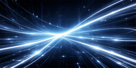 Shiny abstract blue space background features a glowing galaxy pattern with a bright star burst and magic light energy for a science technology design backdrop © AbidurRahman