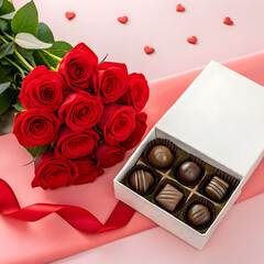 valentine theme with rose and chocolate