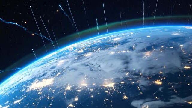 Stunning Earth View with Satellites and City Lights at Night.