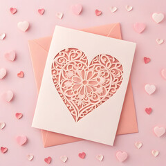romantic pink happy valentine paper art card ills