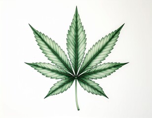 Isolated Green Hemp Leaf with Detailed Veins