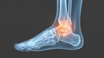 Human Ankle Pain, a Detailed 3D Medical Illustration of Foot and Joint Anatomy with Inflammation Highlighted in a Side View