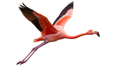 Pink flamingo in flight isolated on transparent background