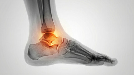 Human Ankle X-ray Scan, a Detailed Medical Illustration Showing Joint Pain and Inflammation, for Health and Injury Diagnosis