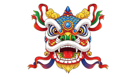 Traditional Chinese Dragon Head Illustration with Vibrant Colors and Intricate Details, Celebrating Asian Culture and Festivities