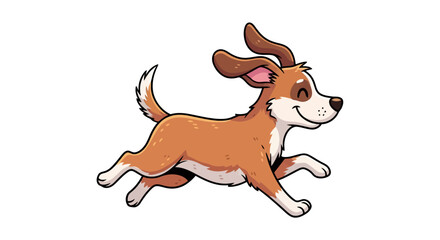Playful cartoon beagle dog running and jumping happily with tongue out, depicting energetic and joyful canine character in motion isolated on white background